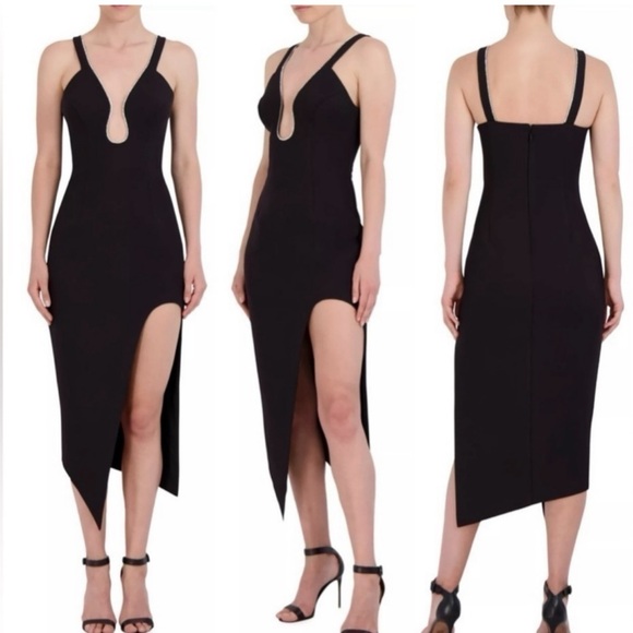 Bcbgmaxazria Embellished Cut Out Sleeveless Asymmetrical Bodycon Midi Dress NEW - Picture 2 of 15